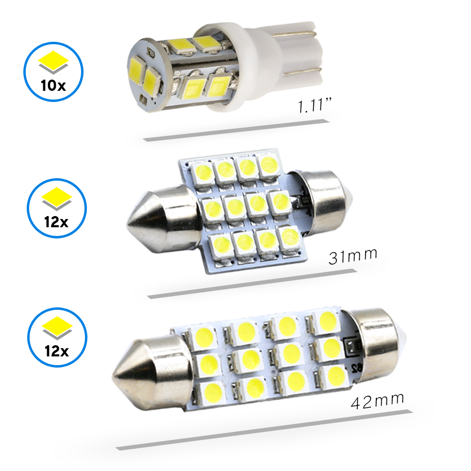 Set 20 Bóng Đèn LED T10 / 31mm / 42mm 6000K Ánh Sáng Trắng Chuyên Dụng Dành Cho Ô Tô