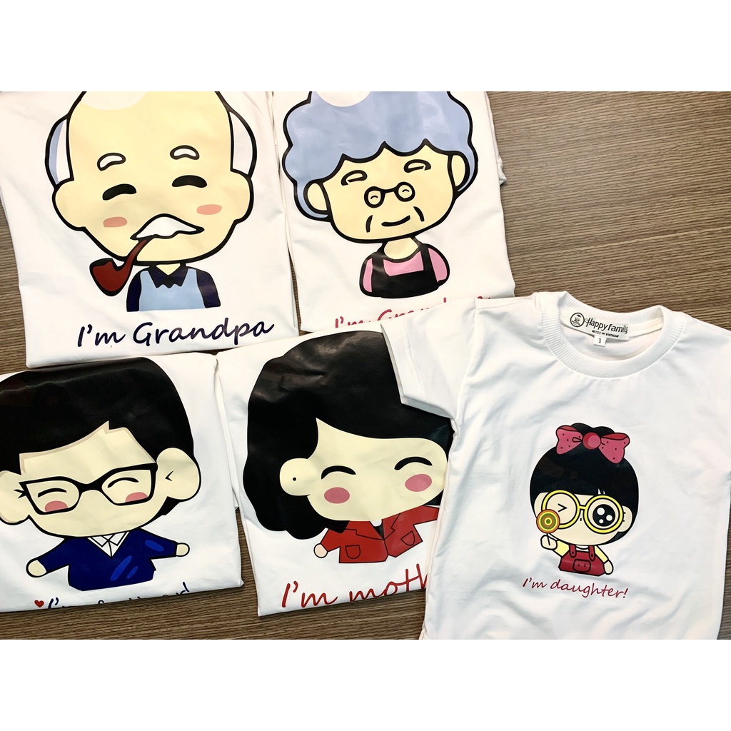 Áo gia đình Familylove - Mẫu Áo gia đình chibi cho cả Đại gia đình Ông Bà Cha Mẹ - Ghi chú hình in