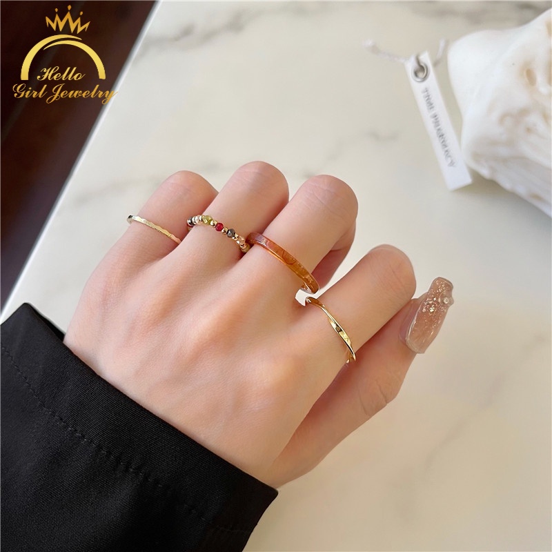 Bộ Bốn Nhẫn Tròn Thiết Kế Tinh Tế Đơn Giản Thời Trang Dành Cho Nữ