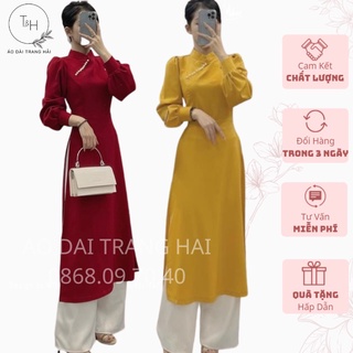 Áo dài cách tân, Áo dài tết tay bồng đính ngọc tra, cổ cao 2cm-Áo Dài Trang Hải