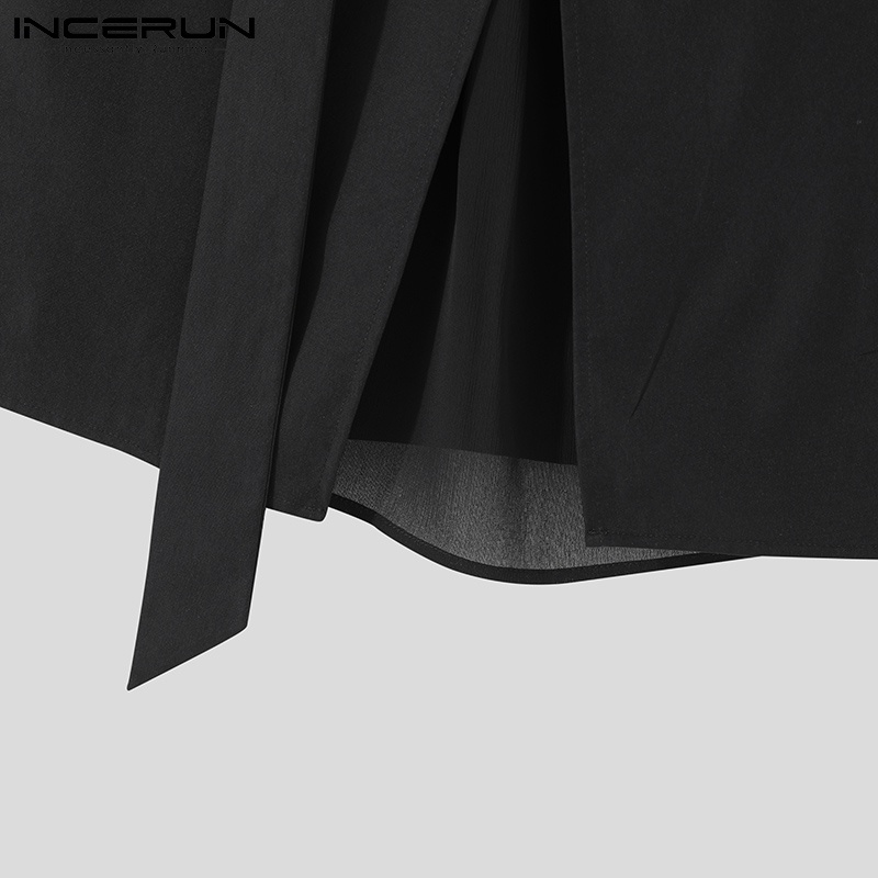 Chân váy INCERUN dài tới gối lưng cao phối dây thắt thời trang màu đen cho nam