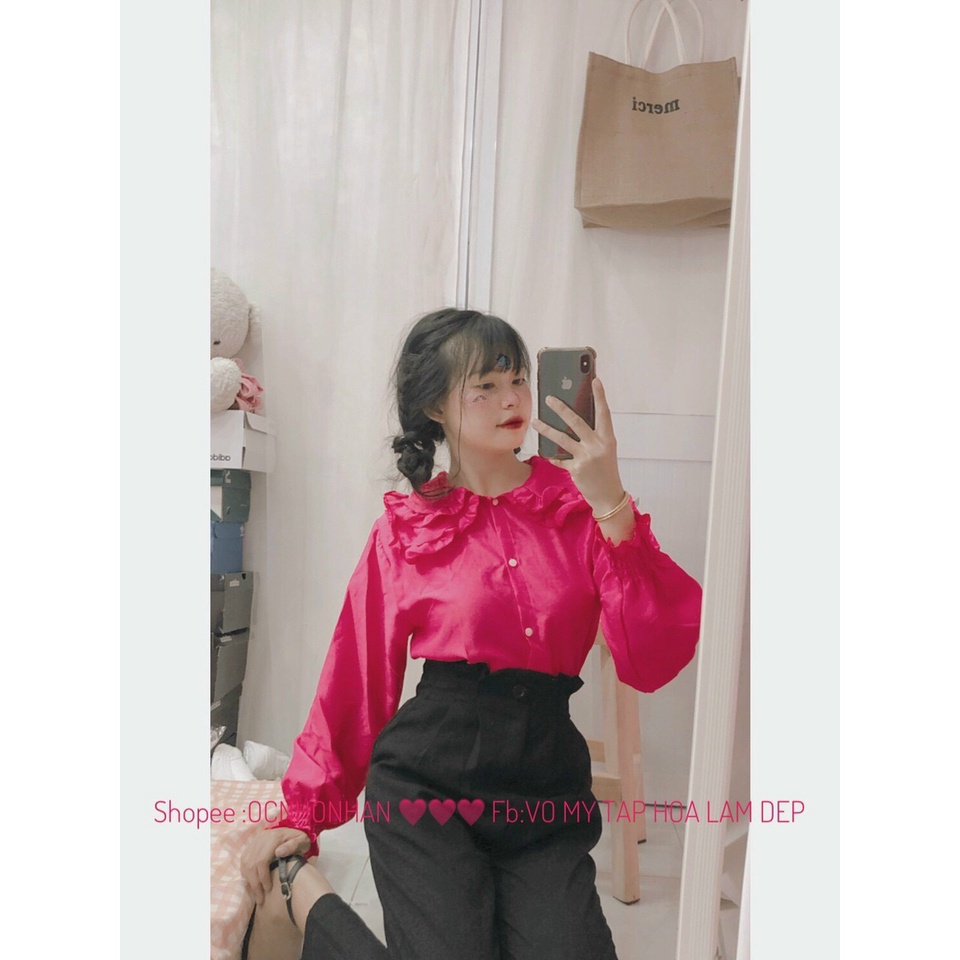 Áo sơ mi tay dài cổ sen phối bèo to xinh u