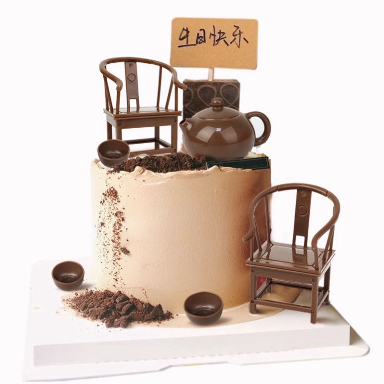 phụ kiện bánh kem bánh kem  [FREESHIP❤️] bộ bàn ghế ấm trà trang trí bánh kem hiện đại