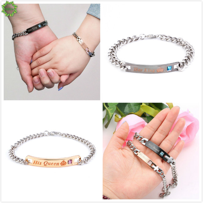1/ 1 Cặp Lắc Tay Hợp Kim Khắc Chữ Her King His Queen Cho Cặp Đôi