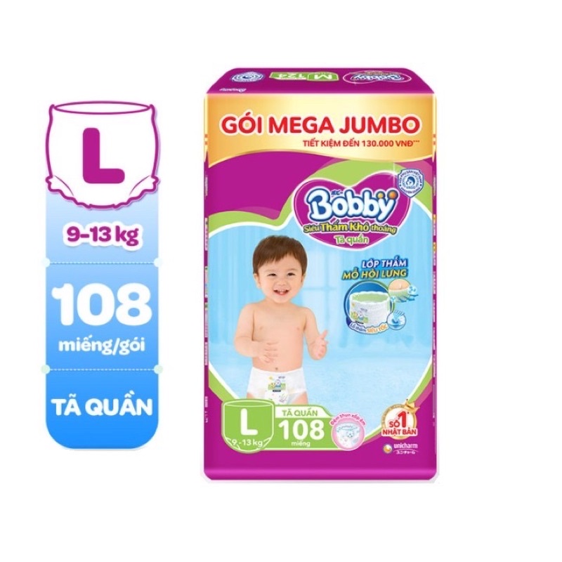 Bỉm BOBBY tã quần Jumbo M120 L104 XL92 XXL84