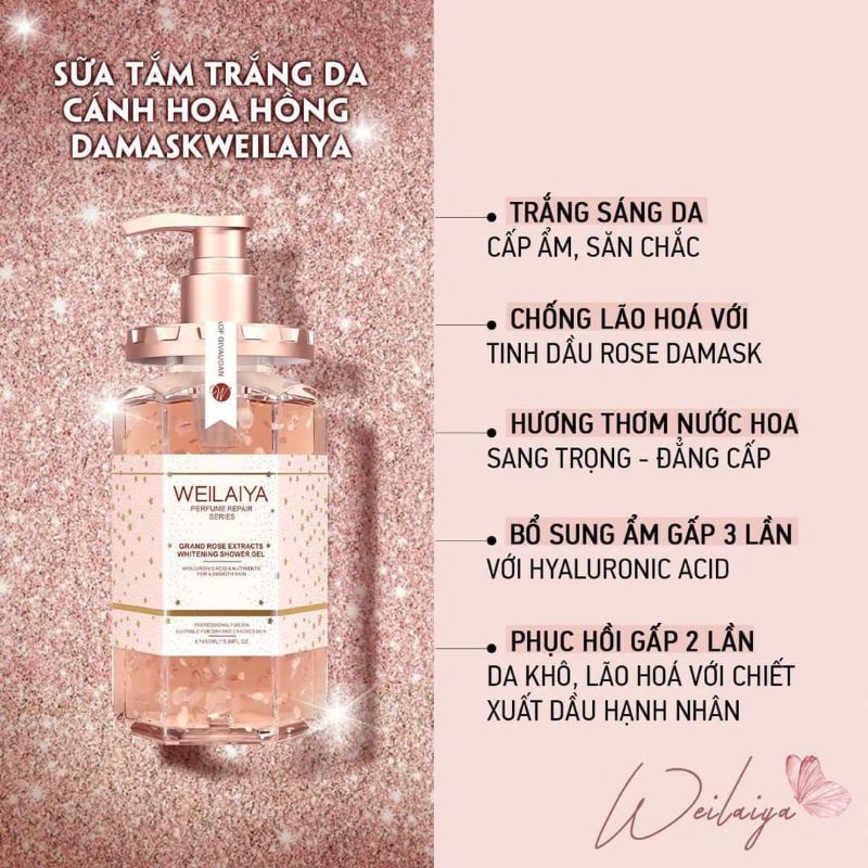 {CHÍNH HÃNG} Sữa tắm tủy mật hoa Hồng Damask Weilaiya, dưỡng trắng, cấp ẩm, săn chắc da | BigBuy360 - bigbuy360.vn