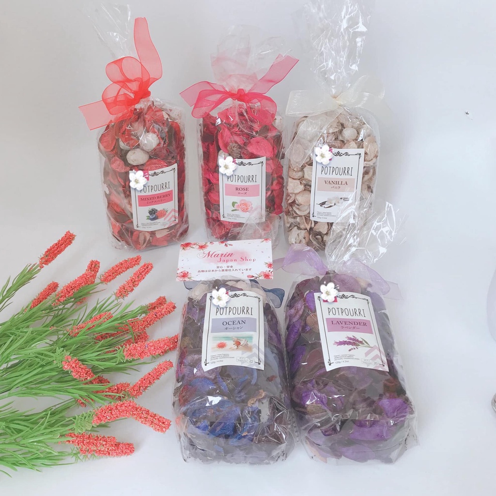 (Sale, Hàng Nhật) Túi hoa khô thơm tinh dầu hương hoa hồng , oải hương lavender , vanilla Potpourri siêu thơm Nhật Bản