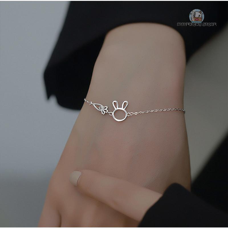 Vòng tay mạ bạc hình thỏ cà rốt dễ thương dành cho nữ