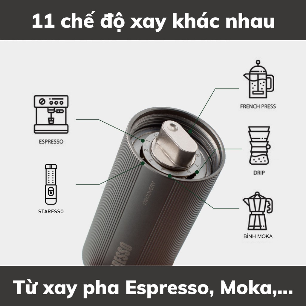 Máy Pha Cà Phê Mini Cối Xay Staresso Cafe rang xay pha Espresso du lịch Lưỡi Dao Titanium Chính Hãng Bảo Hành 12 Tháng