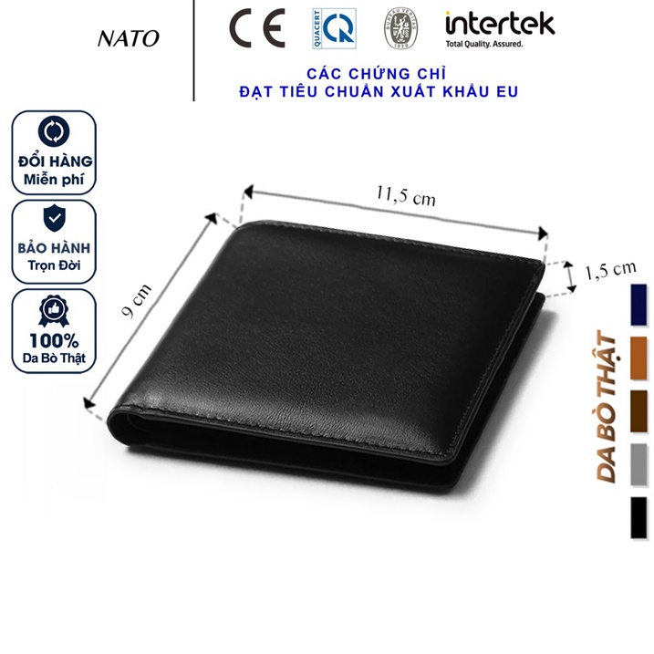 Ví Nam Nato FOLD Da Bò Thật Cao Cấp Đứng Gập Đôi Sang Trọng Trẻ Đựng Thẻ Tiền Đẹp Bền Đen Xanh Navy Nâu Cầm Tay