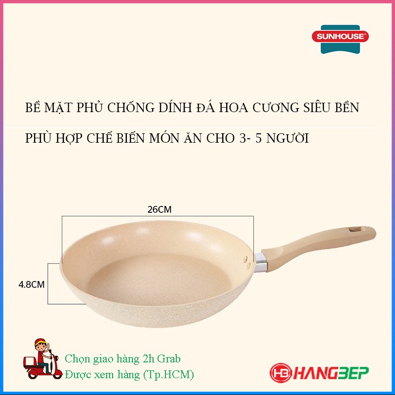 Chảo đá hoa cương siêu bền chống dính đáy từ 26cm/28cm Sunhouse SFP26 SFP28 [new model 11.2020]