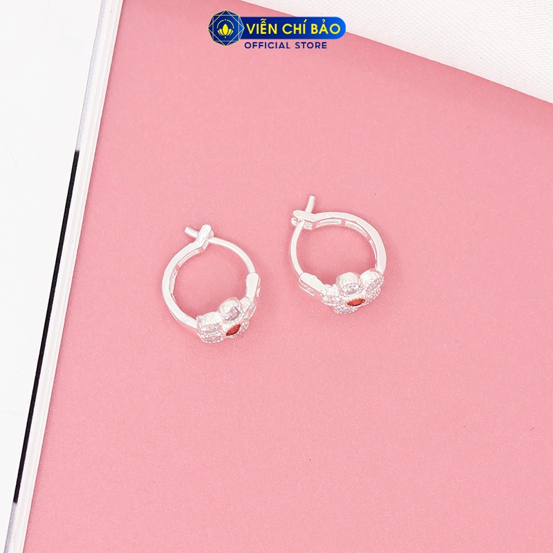 Bông tai bạc nữ hoa mai nhụy màu đỏ chất liệu bạc 925 thời trang phụ kiện trang sức nữ thương hiệu Viễn Chí Bảo B400727