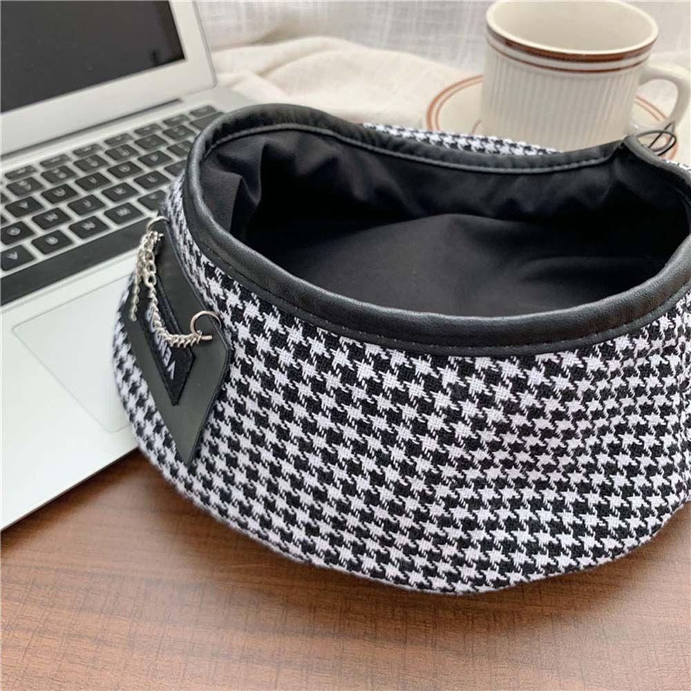 FORBETTER Mũ Beret Da PU Họa Tiết Sọc Caro Phong Cách Anh Quốc Thời Trang Mùa Thu Cho Nữ