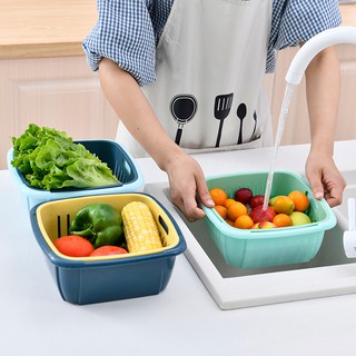 Rổ đựng rau củ, trái cây ráo nước 2 lớp có nắp đậy để trong tủ lạnh; Giỏ đựng đồ đa năng bằng nhựa cỡ lớn