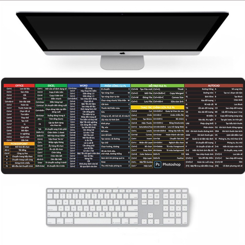 [SỈ Inbox] Lót chuột phím tắt Văn Phòng, lót chuột phím tắt Excel, Word, Power point Tiện dụng cỡ lớn 80x30