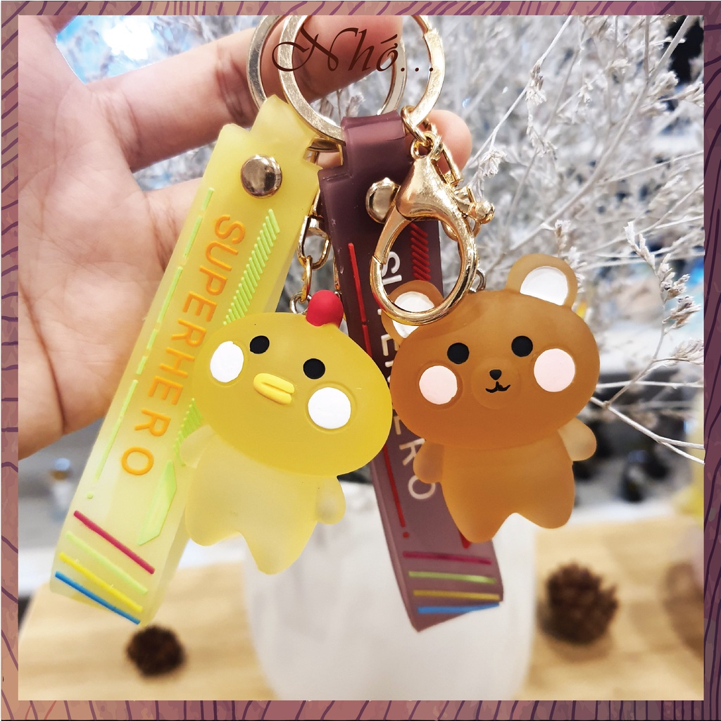 Móc Khóa Hình Con Vật Cute Ếch, Gà, Gấu, Thỏ Trong Suốt Kèm Dây Cao Su, Quà Tặng người yêu sinh nhật Nhớ Gift Shop