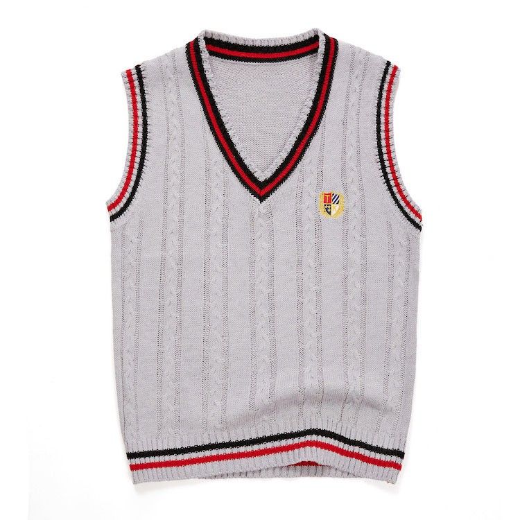 Áo ghile len huy hiệu phong cách hàn quốc AB033-xanh than cho bé trai gái 2-10T