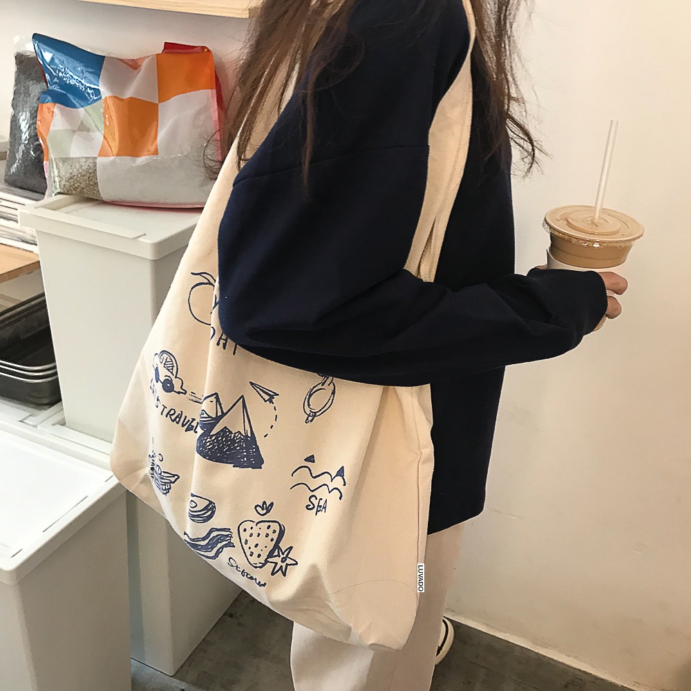 Túi vải bố canvas tote đựng đồ quần áo đeo vai thời trang nhỏ giá rẻ LUVADO TX423