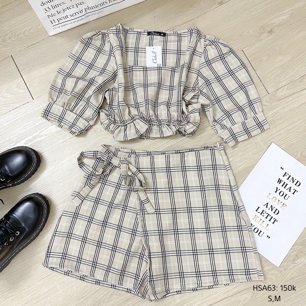 Set áo crop bèo lai quần váy chữ A vải dày dặn 2 lớp phong cách thời trang Hàn Quốc CHIBEST HSA63