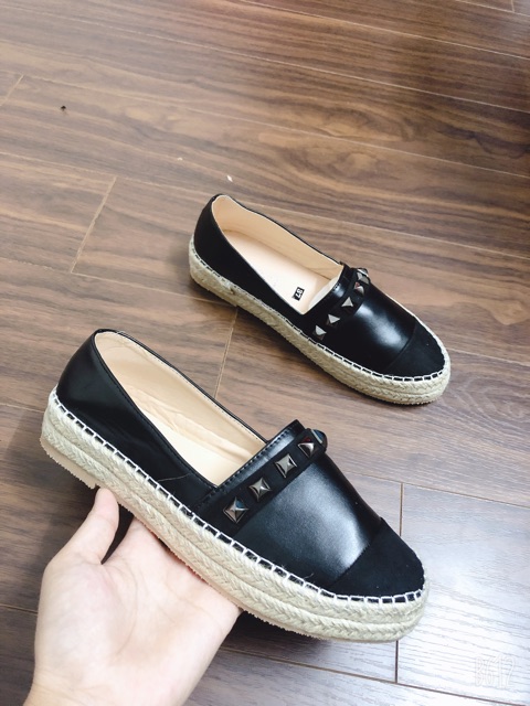 Giày lười đế cói viền đinh da mềm êm chân
