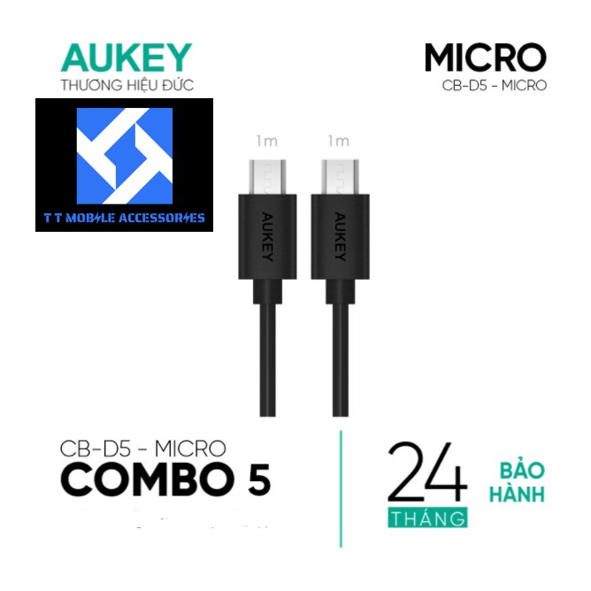 Combo Cáp Sạc Micro USB Aukey CB-D5 (1 bộ có 5 sợi cáp), chính hãng Aukey VIETNAM, mới 100%, Bảo hành 2 năm 1 đổi 1