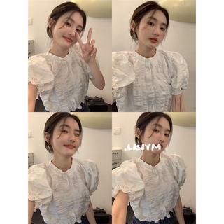 Áo croptop tay phồng chất xốp hai màu đen trắng