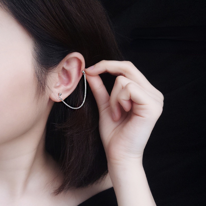 1 Khuyên Tai Bạc S925 Dạng Xích Hai Lỗ Đơn Giản Cá Tính Dành Cho Nữ