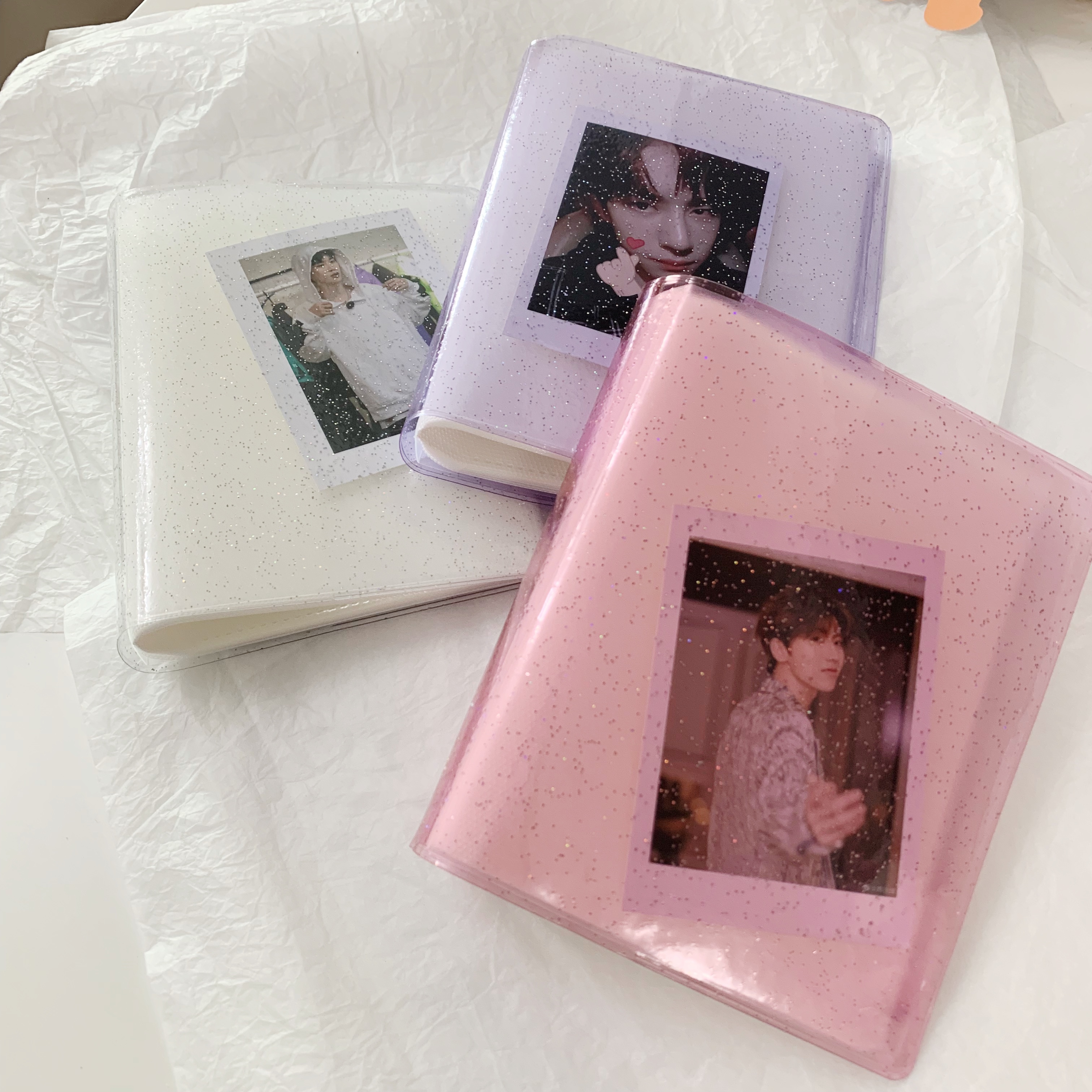 Album mini màu trong suốt phối kim tuyến đẹp mắt dùng đựng ảnh polaroid/danh thiếp 3 inch