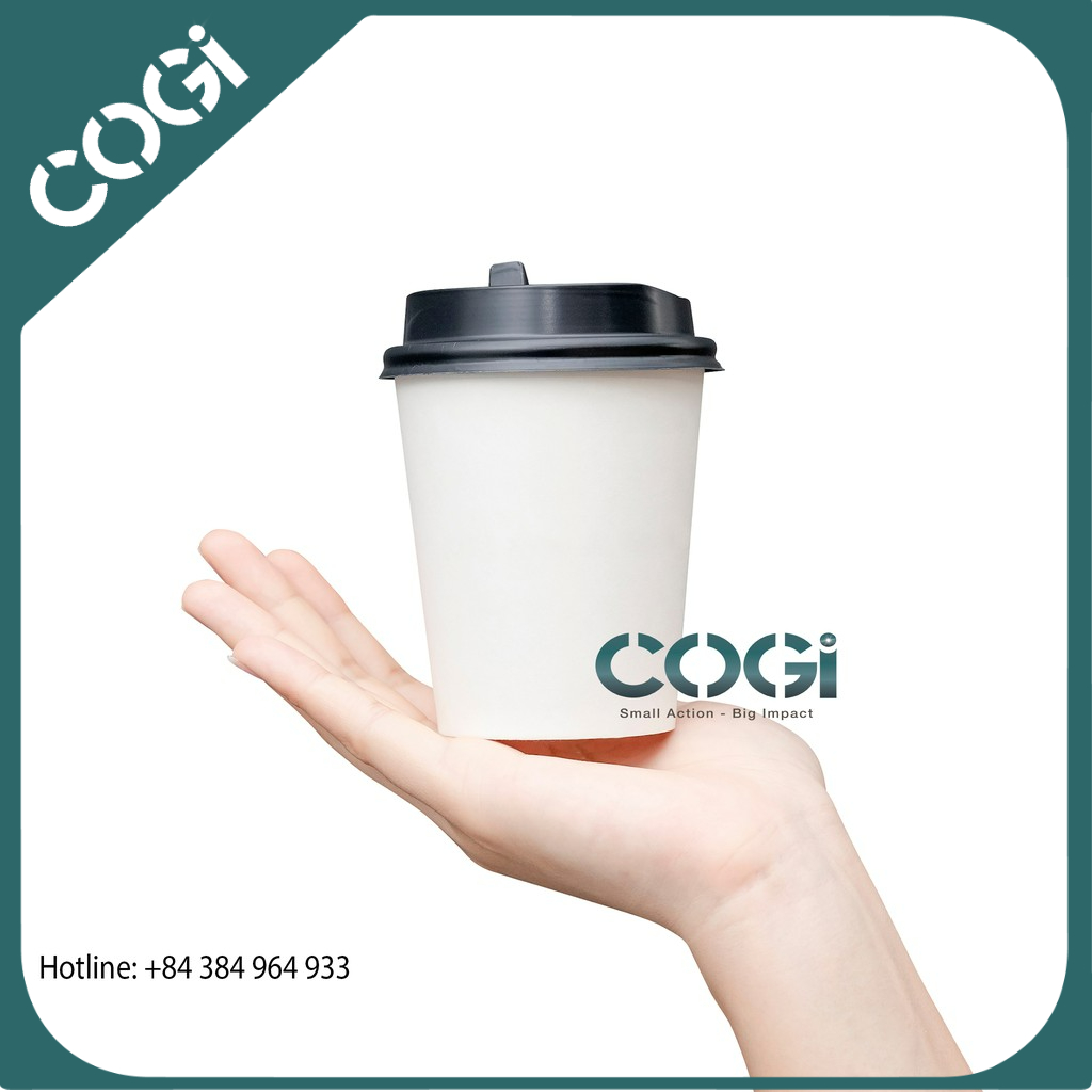 50 LY GIẤY CÀ PHÊ NÓNG KÈM NẮP ĐEN 270ML 9OZ