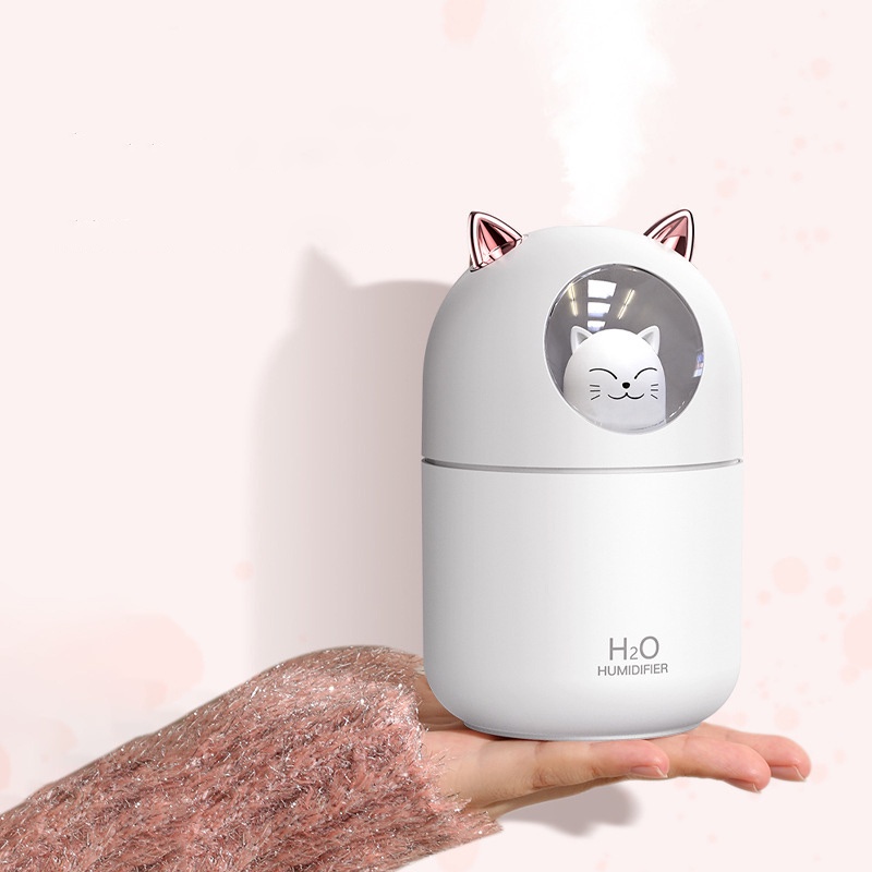 Máy phun sương tạo ẩm mini, Máy xông tinh dầu H20 dung tích 300ml hình mèo siêu đáng yêu