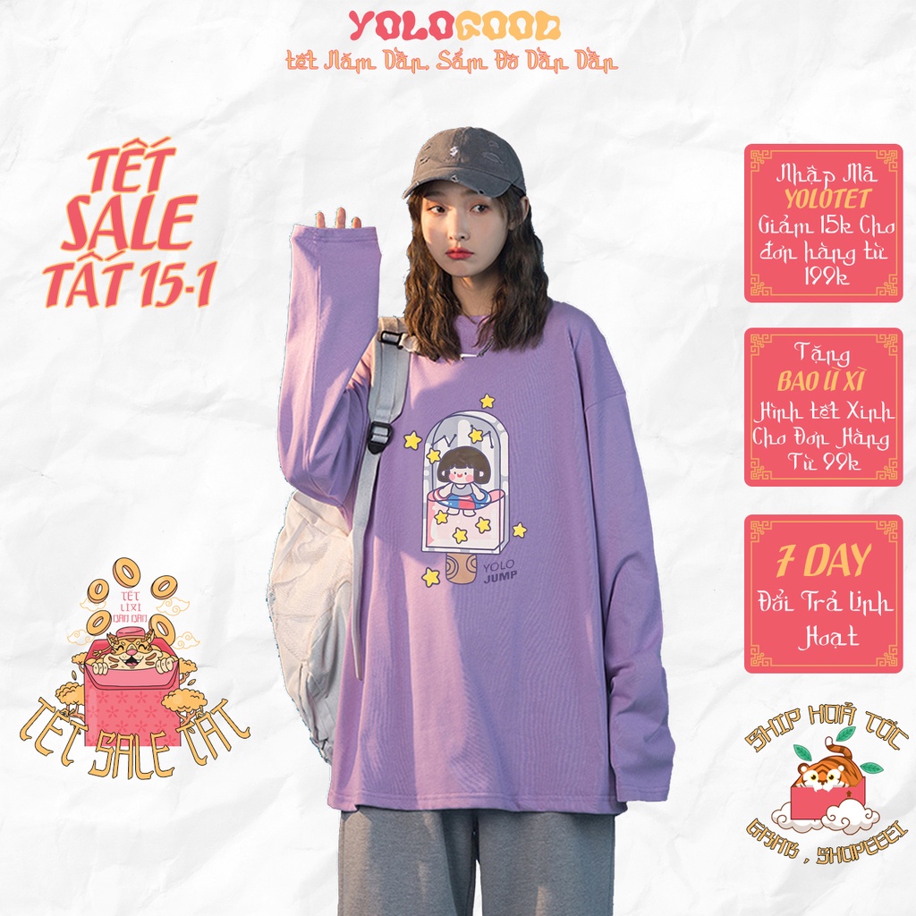 Áo thun dài tay 🤘 YOLO JUMP 🤘 phông Unisex nam nữ tee oversize form rộng pull Ulzzang Streetwear thu đông vải mềm