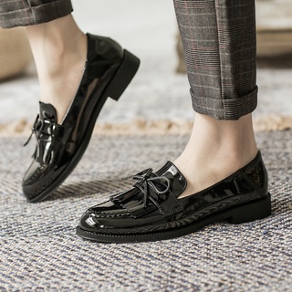 Da Giày Lười Da Bóng / Nhám Đính Nơ Phong Cách Anh Quốc Cổ Điển