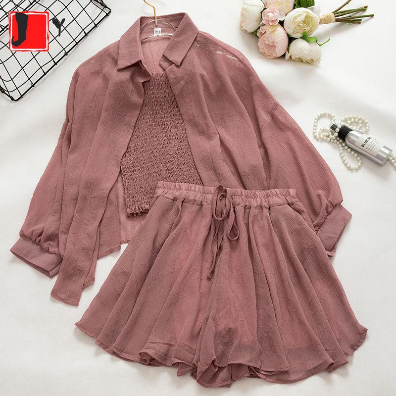 ✽Bộ Đồ Bơi Ba Mảnh Áo Hai Dây + Quần Short Vải Voan Ống Rộng Thời Trang Mùa Hè Dành Cho Bạn Nữ [Sissued on March 5]