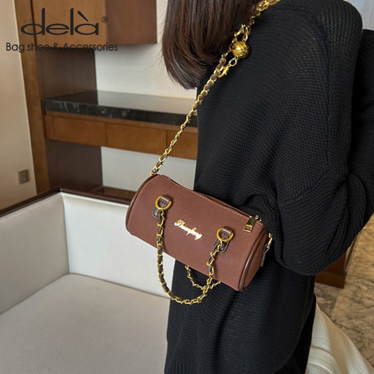 Dela Túi Xách Da Lộn Mềm Mại Phối Dây Xích Kim Cương Màu Be Phong Cách retro Cao Cấp Phù Hợp Với Nữ