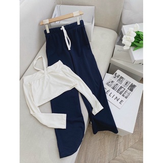 💚 SET ÁO TRẮNG CỘT CỔ YẾM + QUẦN SUÔNG 💚