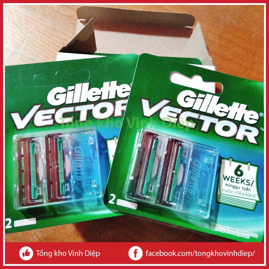 01 vỉ 2 lưỡi dao cạo râu lưỡi kép Gillette Vector xanh lá