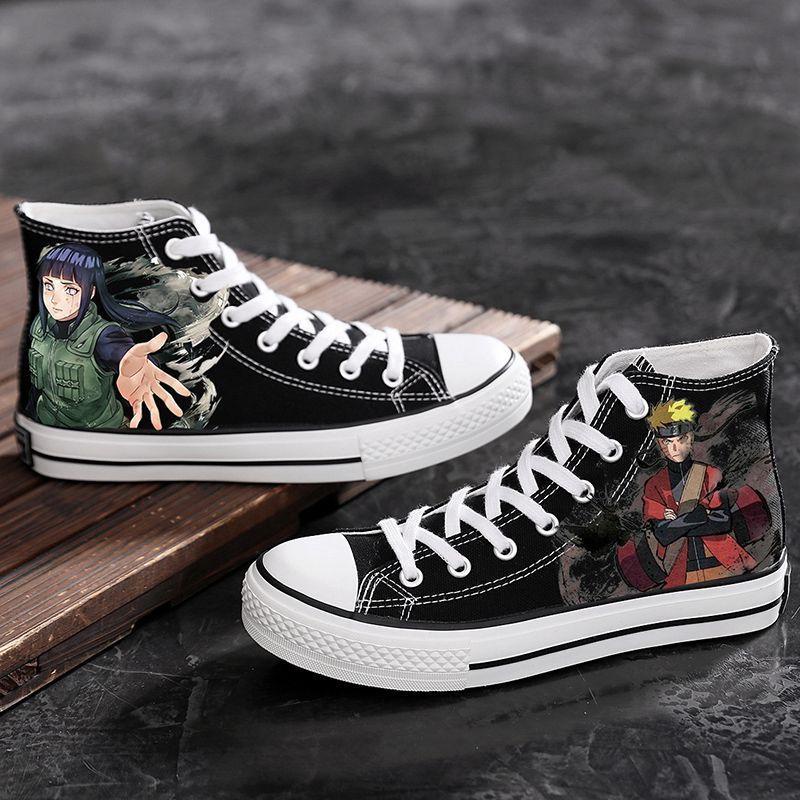 Giày Vải Canvas Cổ Cao In Hình Graffiti Naruto Sasuke Giản Dị Dành Cho Cặp Đôi