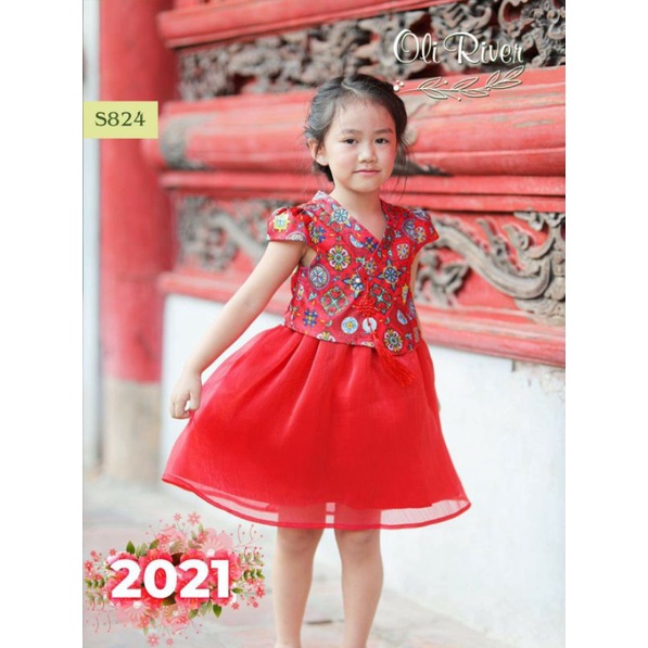 Sườn xám bé gái Oli River 10-30kg đầm sườn xám cho bé gái mặc tế