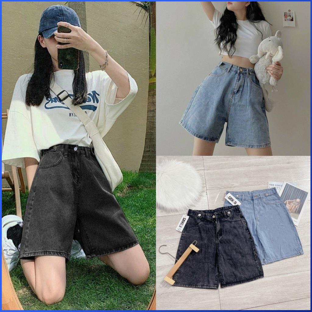 Quần Short Jean Nữ COVAS Quần Jean Đùi Cạp Cao Ống Rộng Cúc Đồng Màu Đẹp Vải Bò V022 | BigBuy360 - bigbuy360.vn