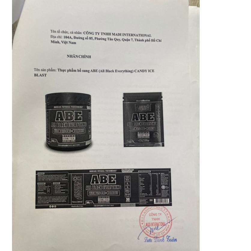 Combo 10-20-30 Gói Thử Sample Applied Nutrition ABE Pre Workout 1 lần dùng