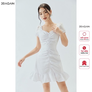 Váy xòe tay bồng 20AGAIN, nhún thân trước trẻ trung, chất liệu tuýt si DEW1145
