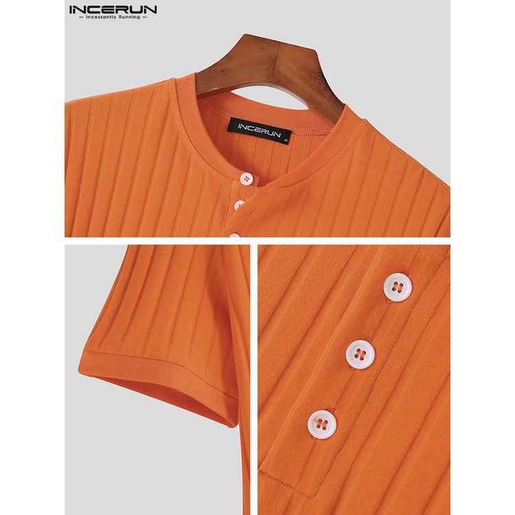 Áo thun INCERUN ngắn tay kẻ sọc thời trang sành điệu cho nam