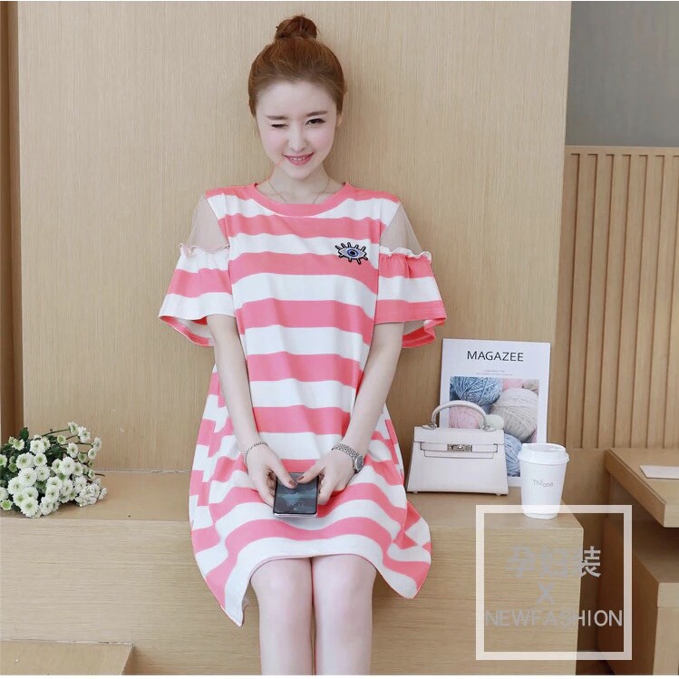 ĐẦM SUÔNG SỌC HỞ VAI PHỐI LƯỚI | BigBuy360 - bigbuy360.vn