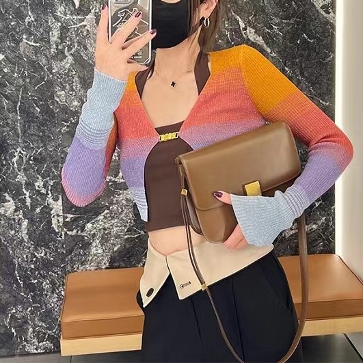 SUXI Áo Cardigan Dệt Kim Tay Dài Màu Sắc Cầu Vồng Phong Cách Vintage Dành Cho Nữ