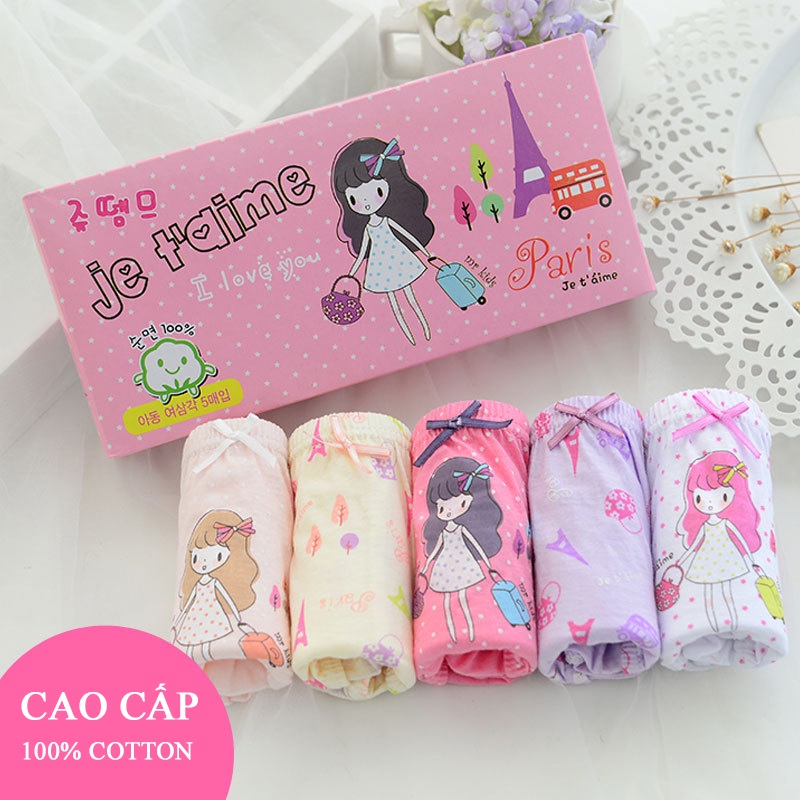 Hộp 5 quần chip tam giác bé gái, quần lót trẻ em cotton cao cấp mềm mịn thoáng mát QL10