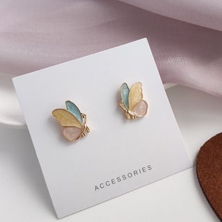 BUTTERFLY Bông Tai Mạ Bạc 925 Hình Bướm Phong Cách Hàn Quốc