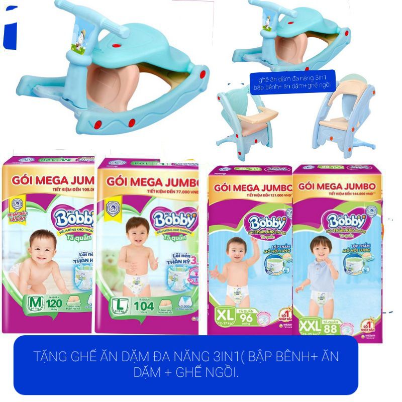 TẶNG GHẾ ĐA NĂNG khi mua 1 Tả quần Bobby mới Mega Jumbo M120/L104/Xl96/Xxl88