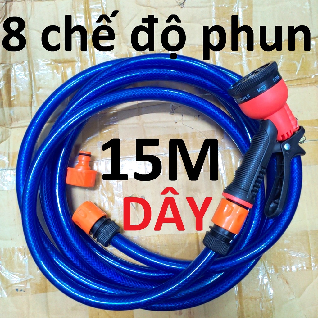Vòi 8 chế độ phun, 15m dây phun nước rửa xe, tưới cây đa năng