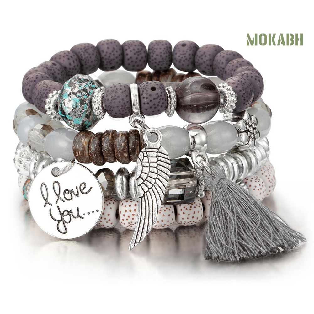 Set 4 Vòng Tay Chuỗi Hạt Phong Cách Bohemian Thời Trang Cho Nữ