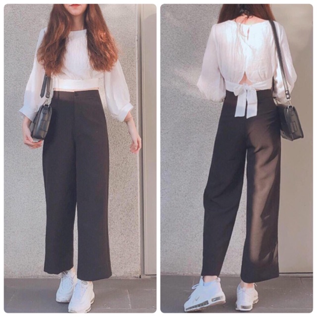 ÁO SƠMI CROPTOP CỘT NƠ LƯNG (KÈM HÌNH THẬT)